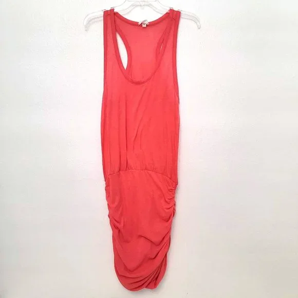 Soft Joie Coral Ruched Bottom Made in Peru Bodycon Tank Dress SZ Medium - Picture 1 of 12